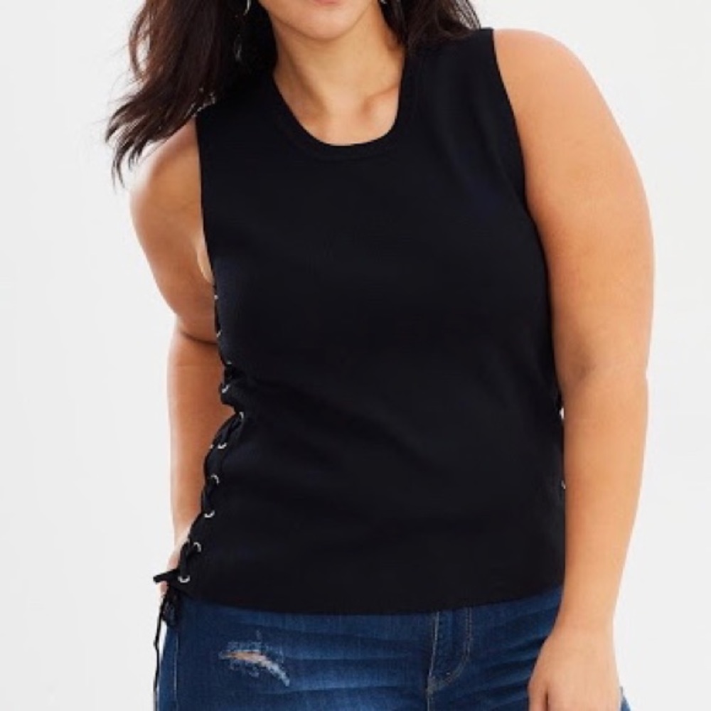Rebel Wilson x Angels Side Lace Up Knit Top Black